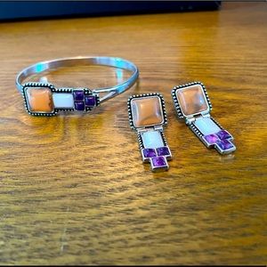 Jewelmint matching bracelet and earrings purple and Orange midcentury set